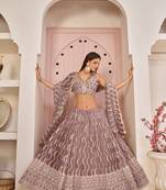 Pink sequins net semi stitched lehenga