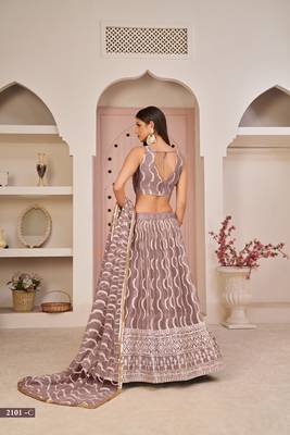 Pink sequins net semi stitched lehenga 4