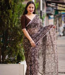 Coffee printed silk saree with blouse