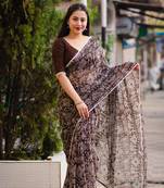Coffee printed silk saree with blouse