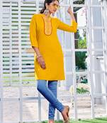 Yellow Colour Short Kurti For Girlish Office Looks