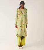 Lime Blue Chiffon Lined Co Ord Set Comfort Fit Kurta Pant