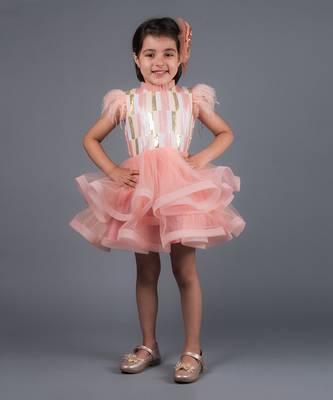 Pink Angelica Sequins Feather Dress 3