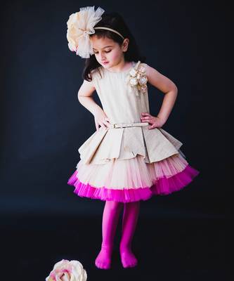 Aurora Pink Golden Pepplum Dress 2