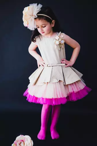 Aurora Pink Golden Pepplum Dress