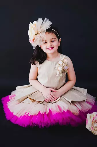 Aurora Pink Golden Pepplum Dress