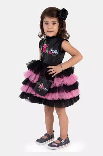 Floral Black Pink Dress