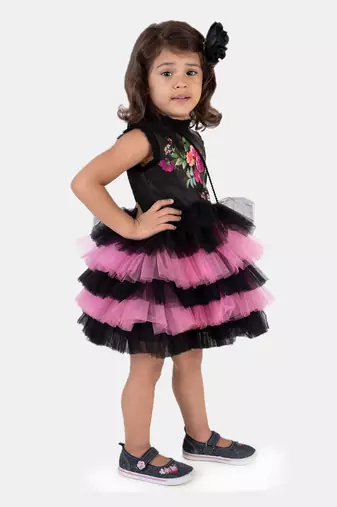 Floral Black Pink Dress