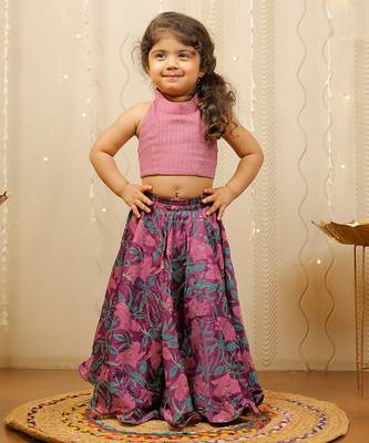 Purple Floral Skirt With Crop Top 1