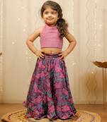 Purple Floral Skirt With Crop Top