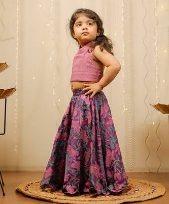 Purple Floral Skirt With Crop Top 2