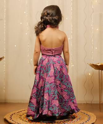 Purple Floral Skirt With Crop Top 3