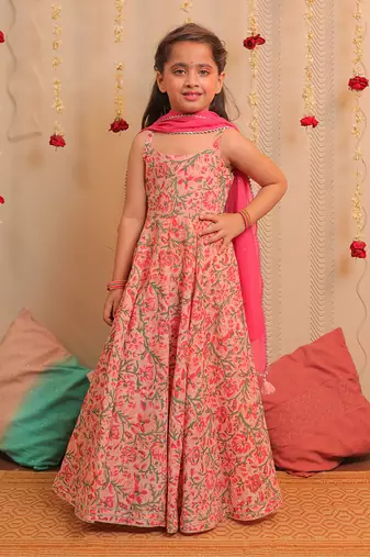 Pink Kamal Long Anarkali With Dupatta