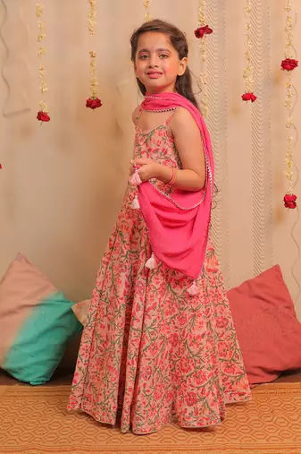 Pink Kamal Long Anarkali With Dupatta