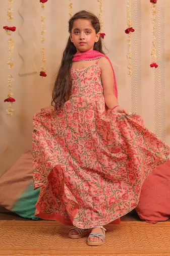 Pink Kamal Long Anarkali With Dupatta