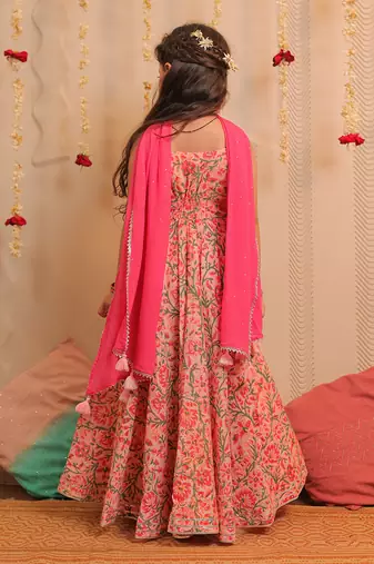 Pink Kamal Long Anarkali With Dupatta