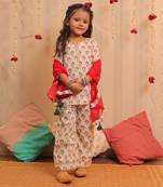 White Jasmine Kurta Pants With Dupatta