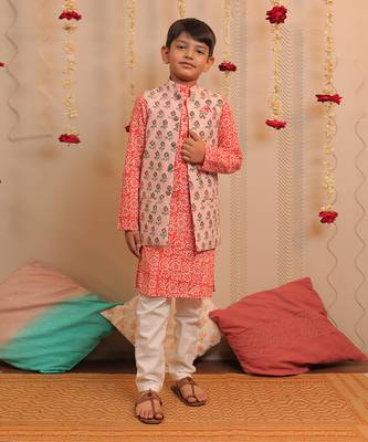Orange Mogra Kurta Jacket Set 1