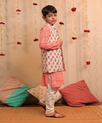 Orange Mogra Kurta Jacket Set 2