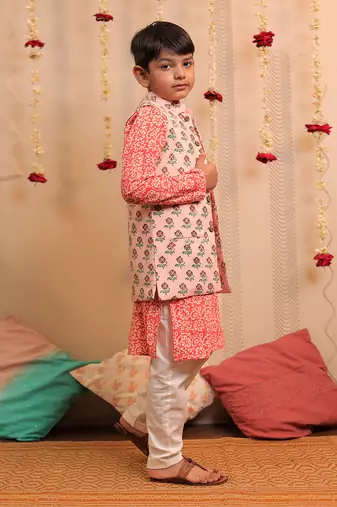 Orange Mogra Kurta Jacket Set
