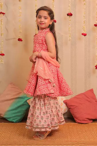 Orange Mogra Gharara Set With Dupatta