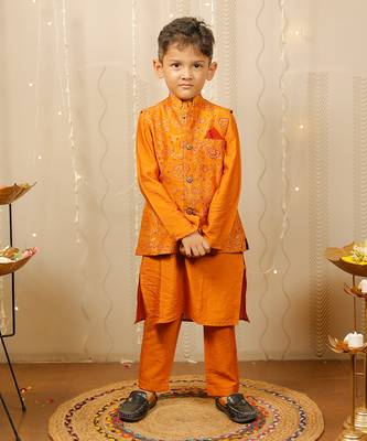 Mustard Kurta Set With Floral Jacket 1