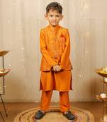 Mustard Kurta Set With Floral Jacket