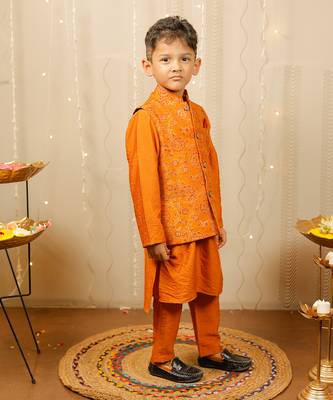 Mustard Kurta Set With Floral Jacket 2