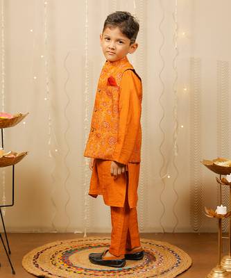 Mustard Kurta Set With Floral Jacket 3