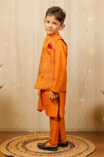 Mustard Kurta Set With Floral Jacket