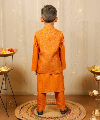 Mustard Kurta Set With Floral Jacket 4