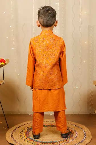 Mustard Kurta Set With Floral Jacket
