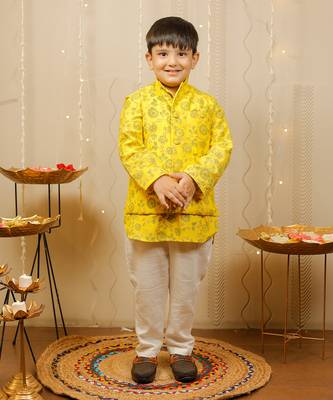 Yellow Kurta With Jacket Set 1