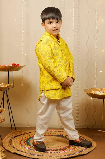 Yellow Kurta With Jacket Set
