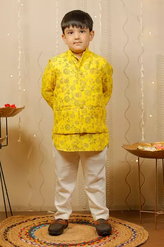 Yellow Kurta With Jacket Set