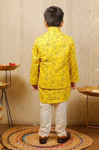 Yellow Kurta With Jacket Set