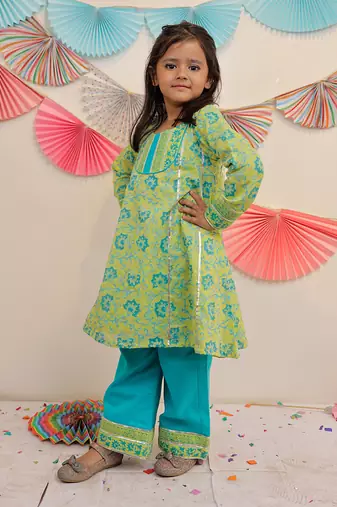 Green Garden Kurta With Pants