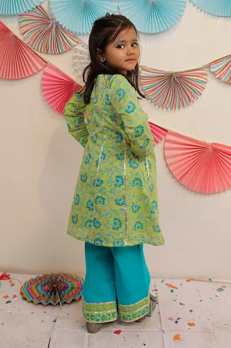 Green Garden Kurta With Pants