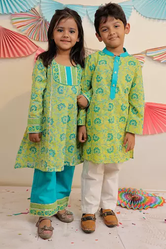 Green Garden Kurta With Pants