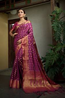 Purple woven banarasi saree with blouse
