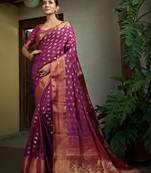 Purple woven banarasi saree with blouse