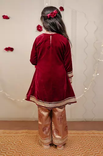 Maroon Velvet Kurta Set
