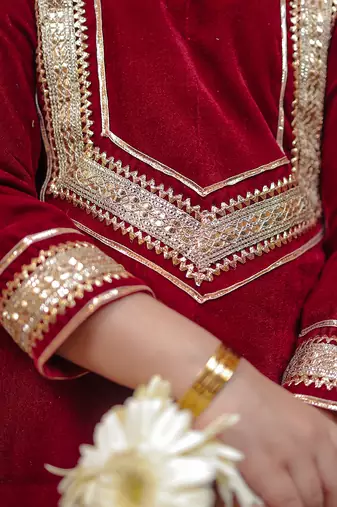 Maroon Velvet Kurta Set