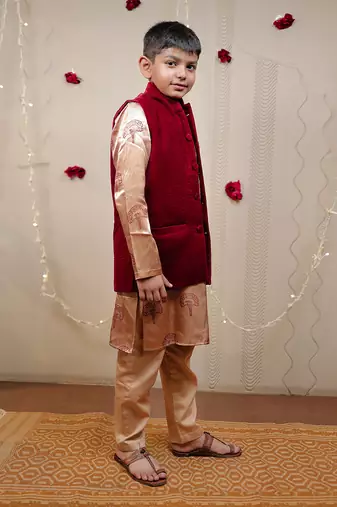 Maroon Velvet Jacket Set
