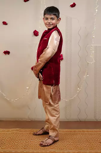 Maroon Velvet Jacket Set