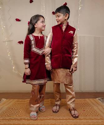Maroon Velvet Jacket Set 5