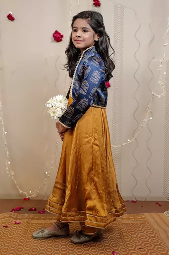 Mustard Kurta Set With Short Jacket