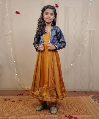 Mustard Kurta Set With Short Jacket 3