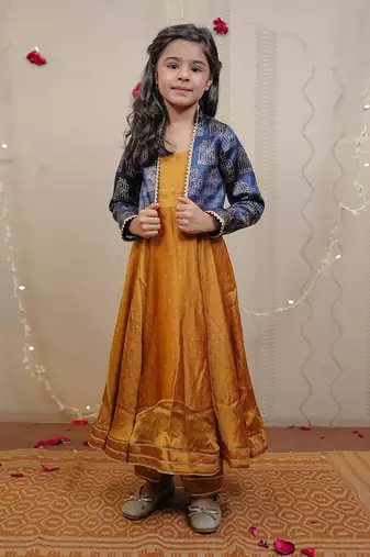 Mustard Kurta Set With Short Jacket