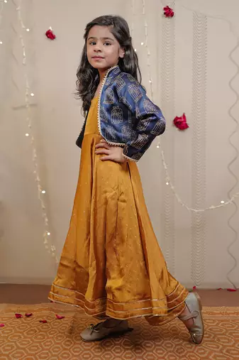 Mustard Kurta Set With Short Jacket